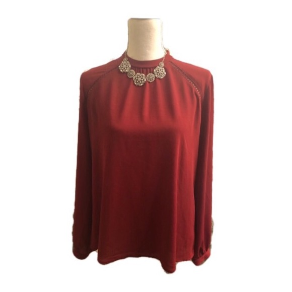 Express Red Long Sleeve Sheer Blouse - Picture 2 of 8